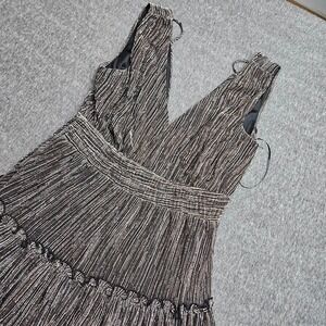Francesca's Audrey Parks Dress Womens Small Black Gold Metallic Tiered Pleated